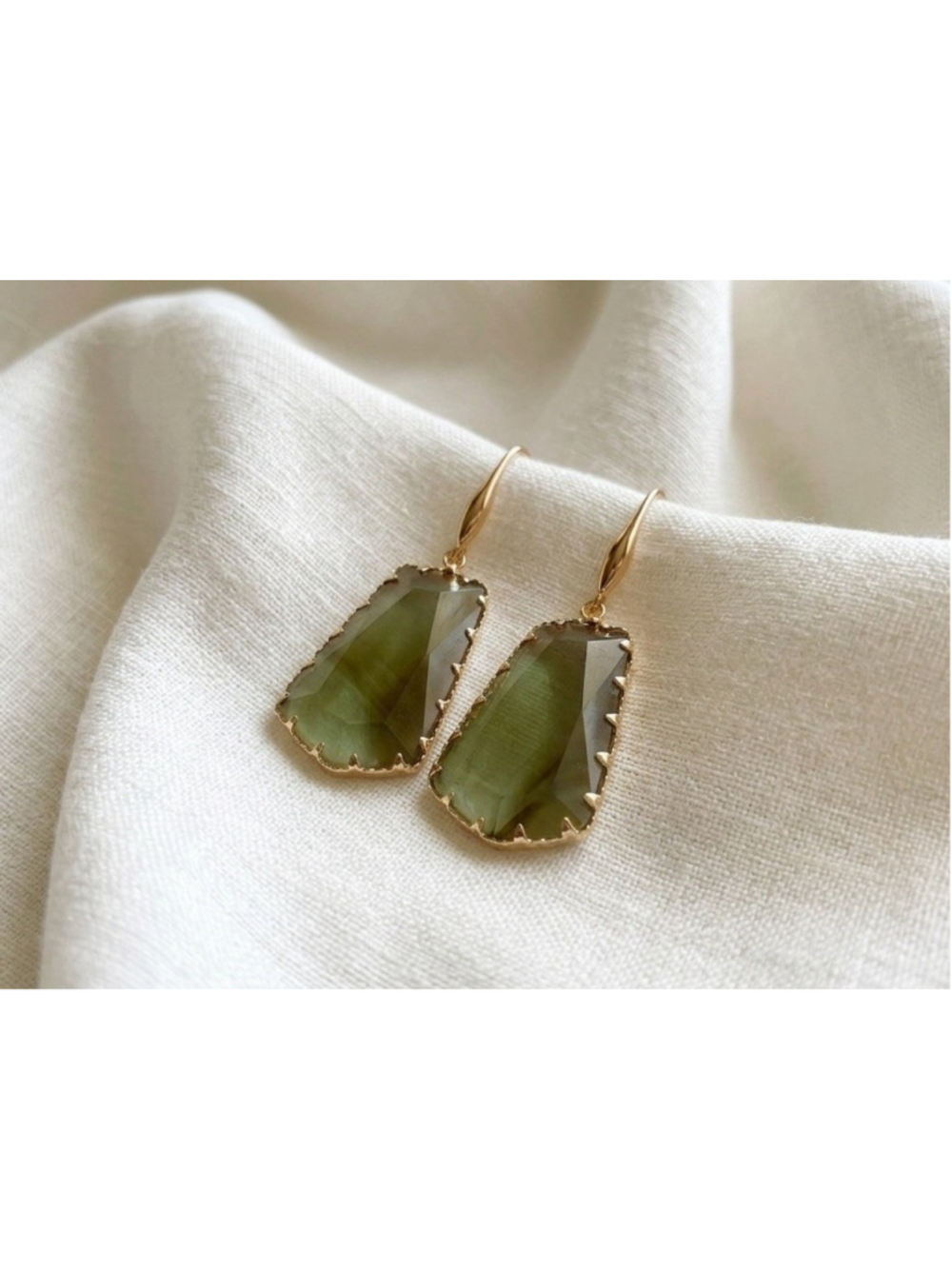 Anthropologie Clear Earrings Green Geometric Gold CZ Irregular Boho Gemstone